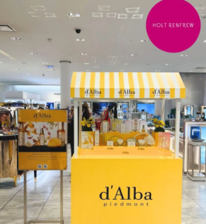 d'Alba retail booth in Holt Renfrew